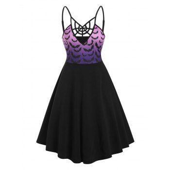 

Halloween Cobweb Ombre Bats Print Cami Dress, Purple