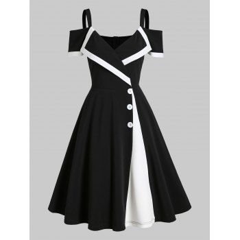 Image of Two Tone Cold Shoulder Dress