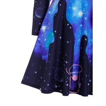Galaxy Print Long Sleeve Flare Dress