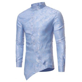 

Paisley Jacquard Button Up Asymmetrical Shirt, Light blue