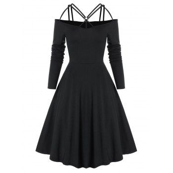 

Gothic Strappy Cold Shoulder Flare Dress, Black