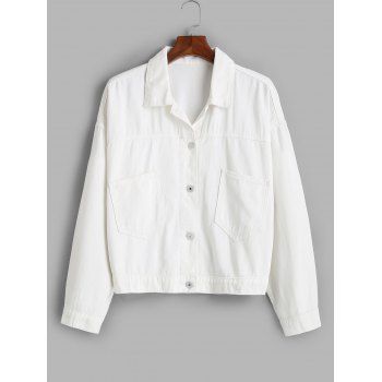 

Front Pockets Button Up Plus Size Denim Jacket, White