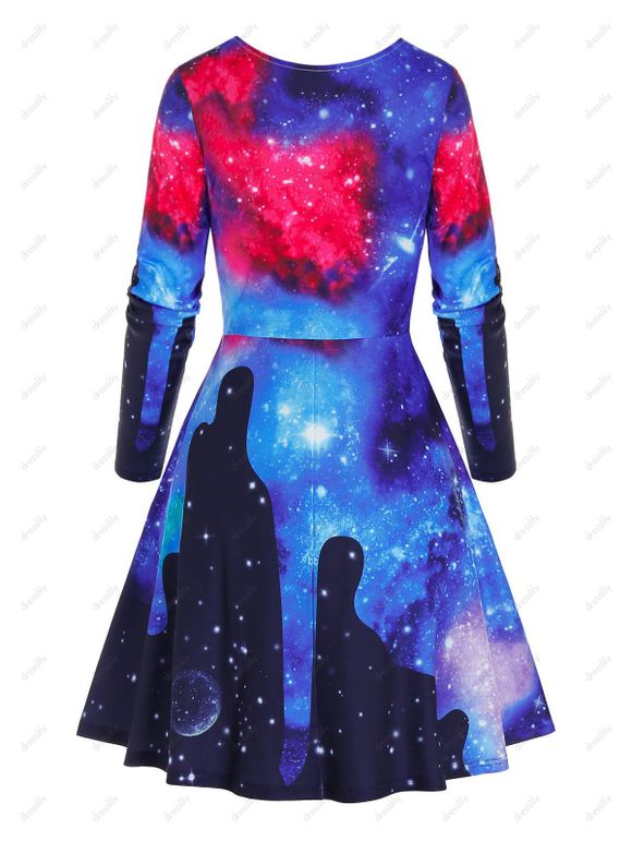 Robe Evasée à Imprimé Galaxie à Manches Longues - multicolor A XL