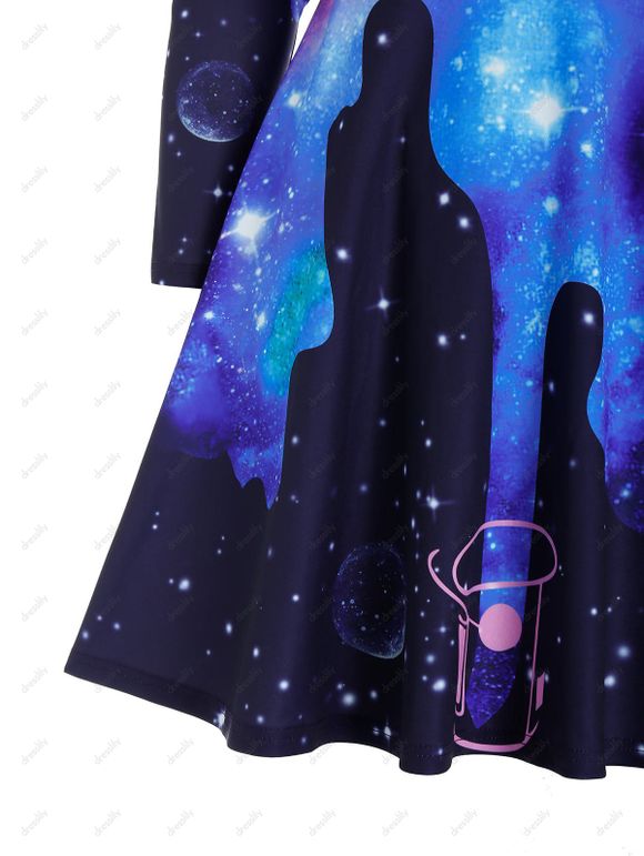Robe Evasée à Imprimé Galaxie à Manches Longues - multicolor A XL