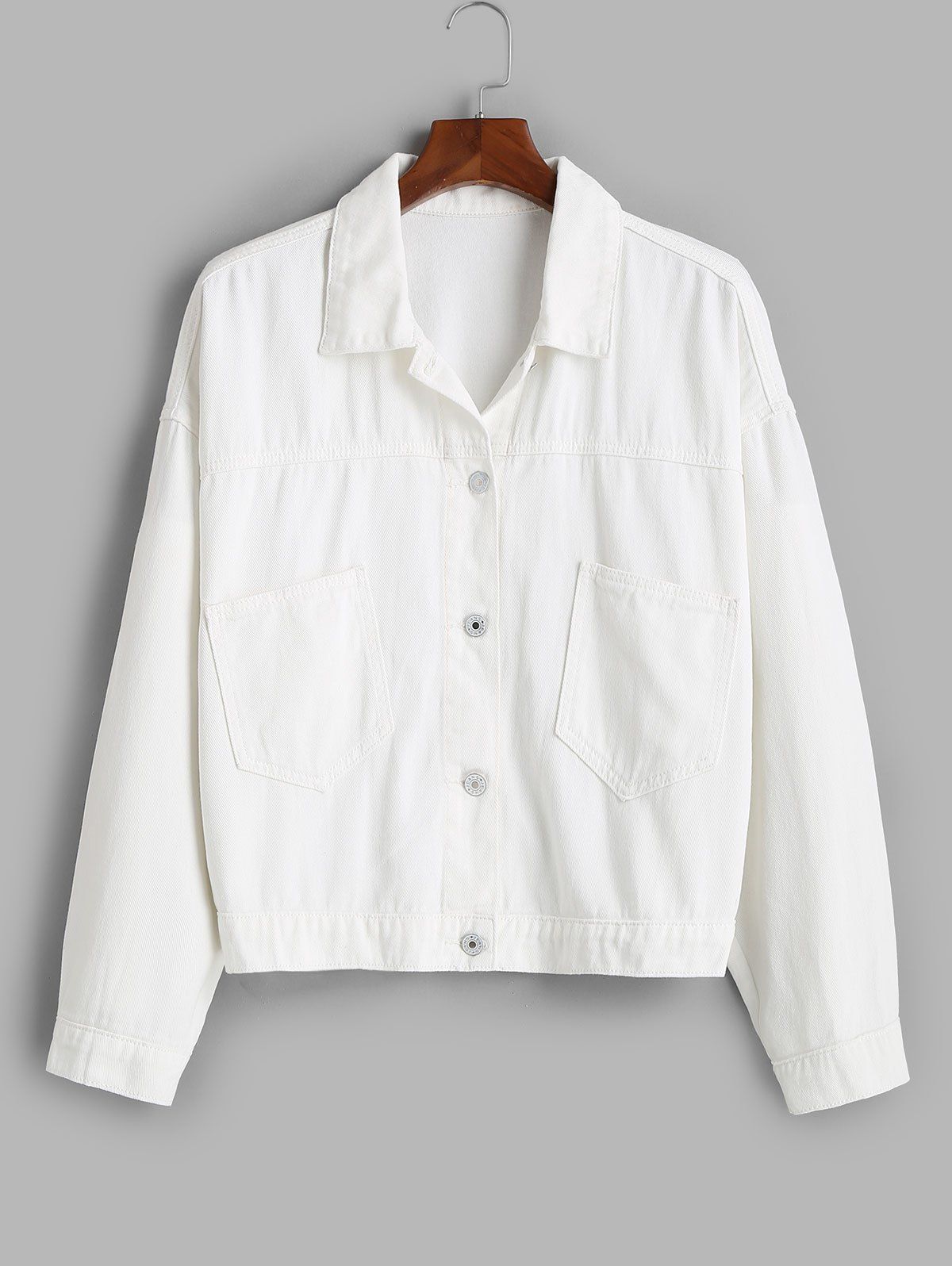 Veste Boutonnée de Grande Taille avec Poches en Avant en Denim - Blanc 4X