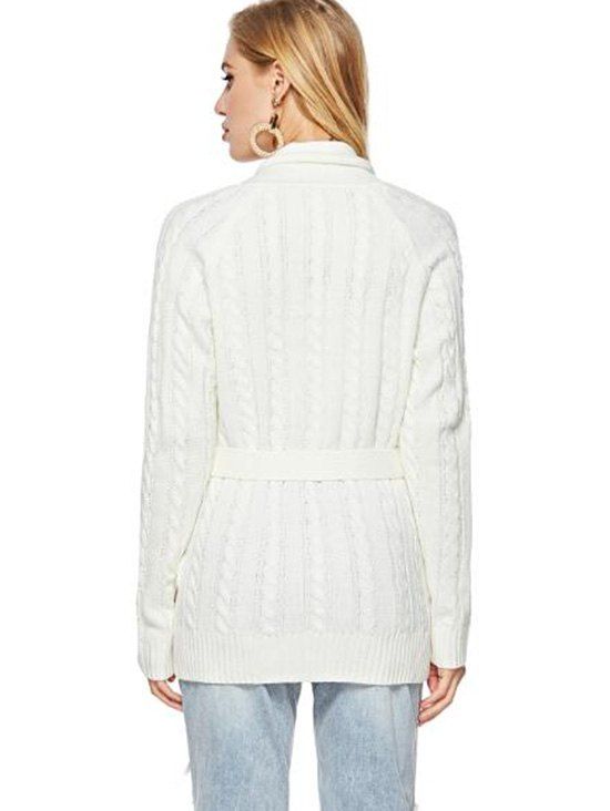 [47 OFF] 2021 Shawl Collar Belted Cable Knit Cardigan In WHITE DressLily