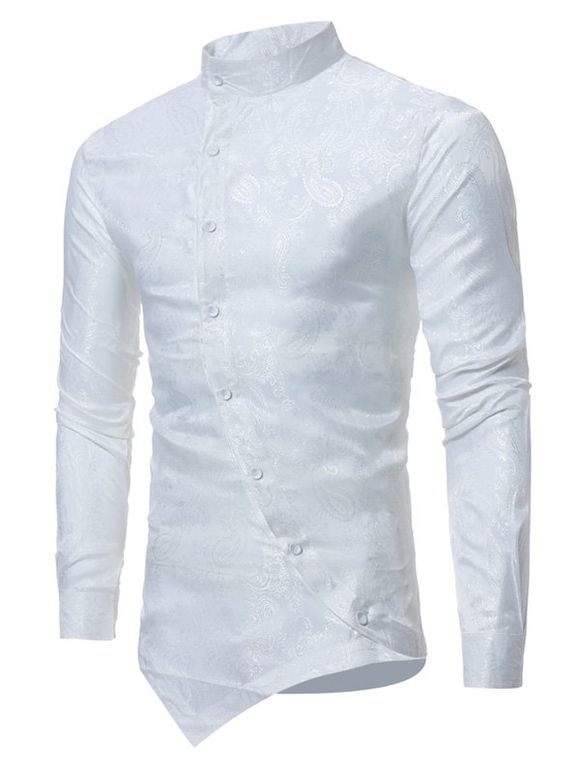 Chemise Asymétrique Boutonnée Motif Cachemire en Jacquard - Blanc 2XL