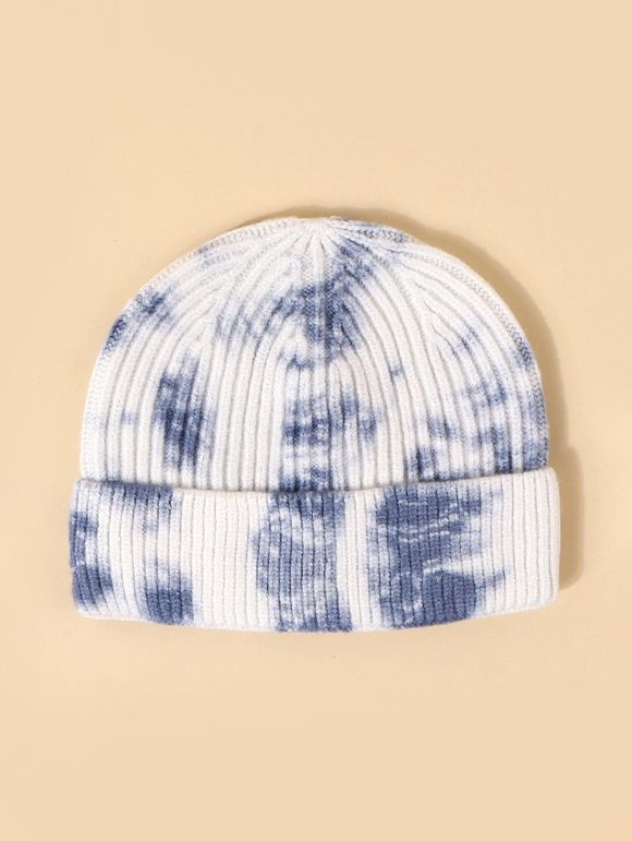 Chapeau Tricoté Côtelé avec Bordure Courbée - Bleu Ciel 