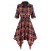 Robe Chemise Irrégulière Imprimée à Carreaux à Cordon - multicolor A S
