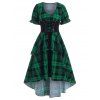 Vintage Plaid Corset Style Lace Up Layered High Low Dress - DEEP GREEN S