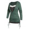 Plus Size Space Dye Twofer Cinched Long Sleeve Tee - DEEP GREEN L