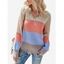 Colorblock V Neck Distressed Sweater - multicolor L