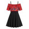 Ensemble de Haut Graphique à Epaule Dénudée et Robe à Bretelle - Rouge M