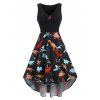 Robe Haute Basse à Imprimé Dinosaure sans Manches à Col V - Noir 2XL