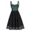 Mini Robe Croisée à Imprimé Lune Etoile et Soleil à Bretelle en Ligne A - Noir M