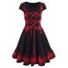 Robe Moulante à Carreaux Imprimés à Lacets - Noir 2XL