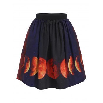 

Halloween Lunar Eclipse Print A Line Skirt, Black