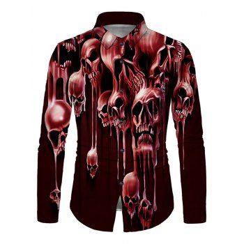 

Liquid Skull Print Button Up Long Sleeve Shirt, Red wine