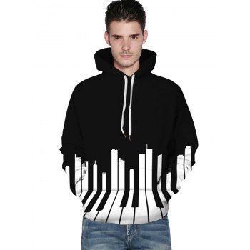 

3D Piano Print Kangaroo Pocket Hoodie, Black