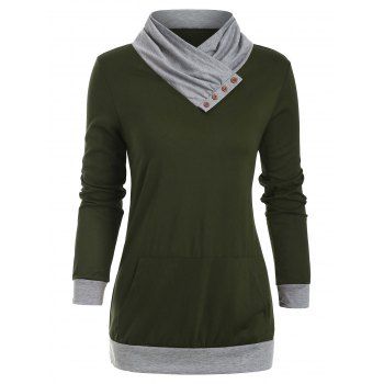 

Cowl Neck Front Pocket Blouson Top, Deep green