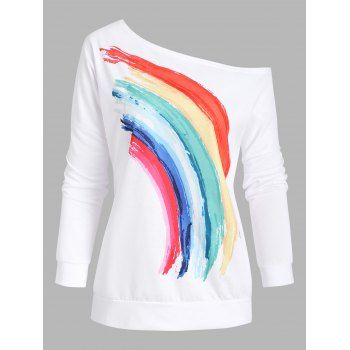 

Skew Collar Rainbow Print Sweatshirt, White