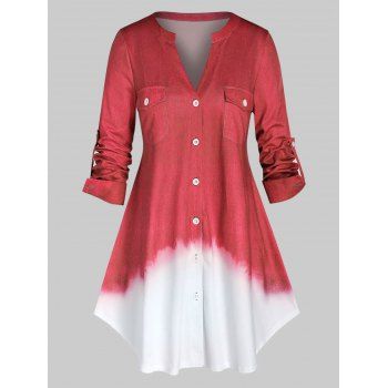 

Plus Size Roll Up Sleeve Ombre Color Shirt, Valentine red