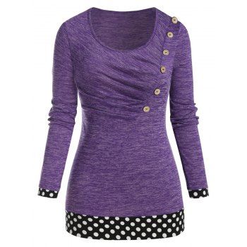 

Plus Size Polka Dot Space Dye Ruched Tunic Tee, Purple amethyst