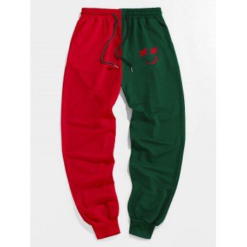 

Cartoon Print Drawstring Two Tone Sweatpants, Deep green