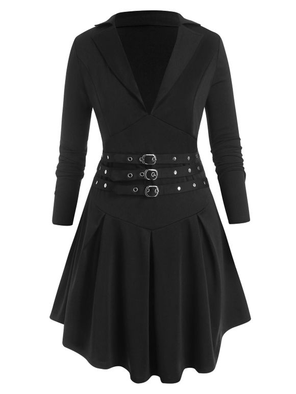 Haut Jupe Bouclé de Grande Taille à Col Châle - Noir 5X
