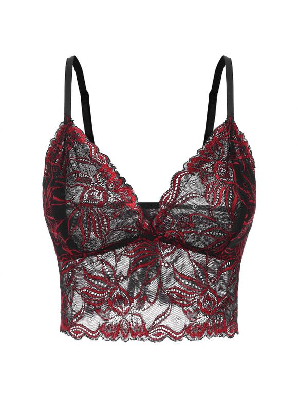 Soutien-Gorge Long en Dentelle Transparente de Grande Taille - Rouge foncé 4XL
