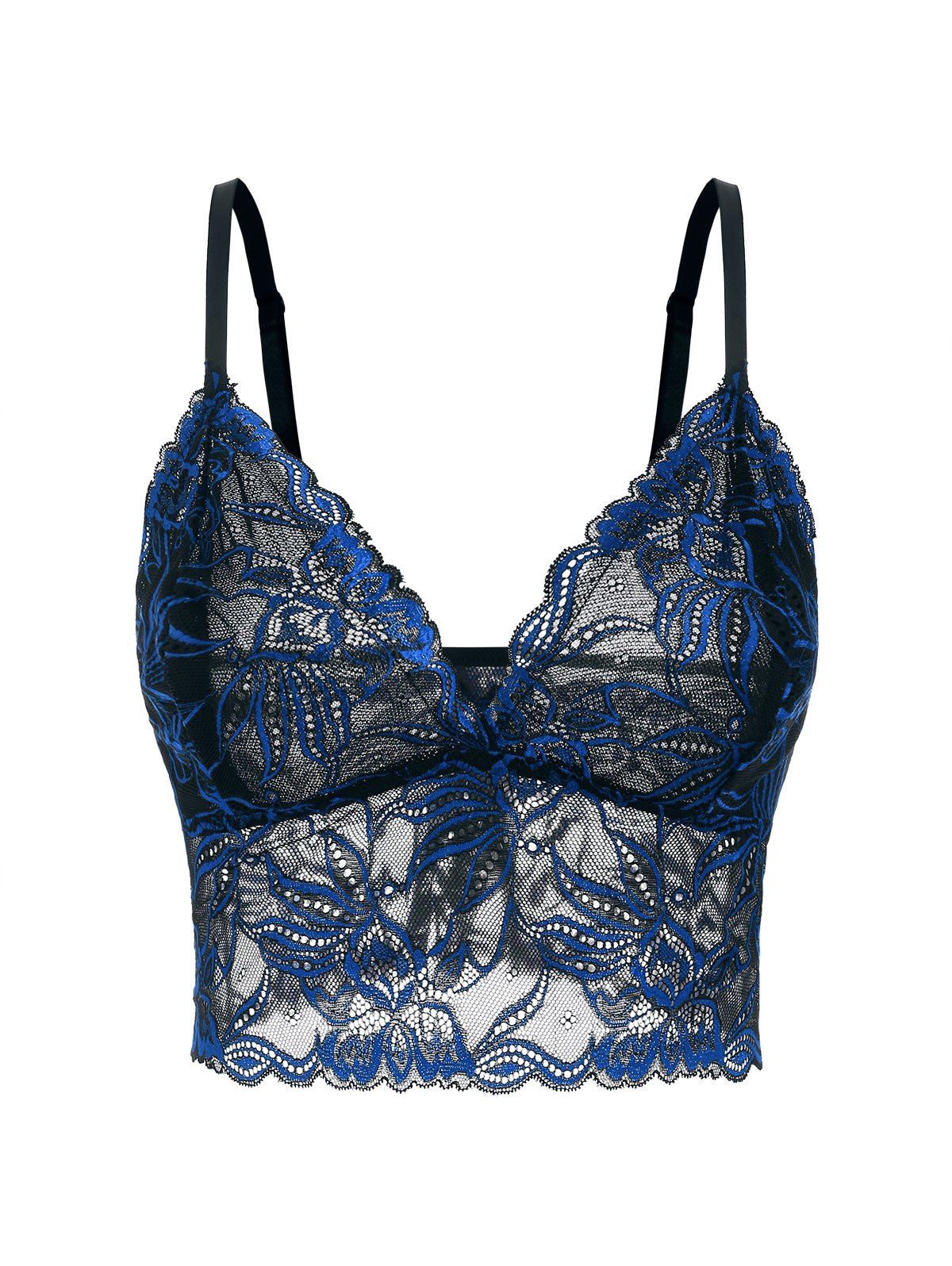 [24% OFF] 2021 Plus Size Lace Sheer Longline Bralette In BLUE | DressLily