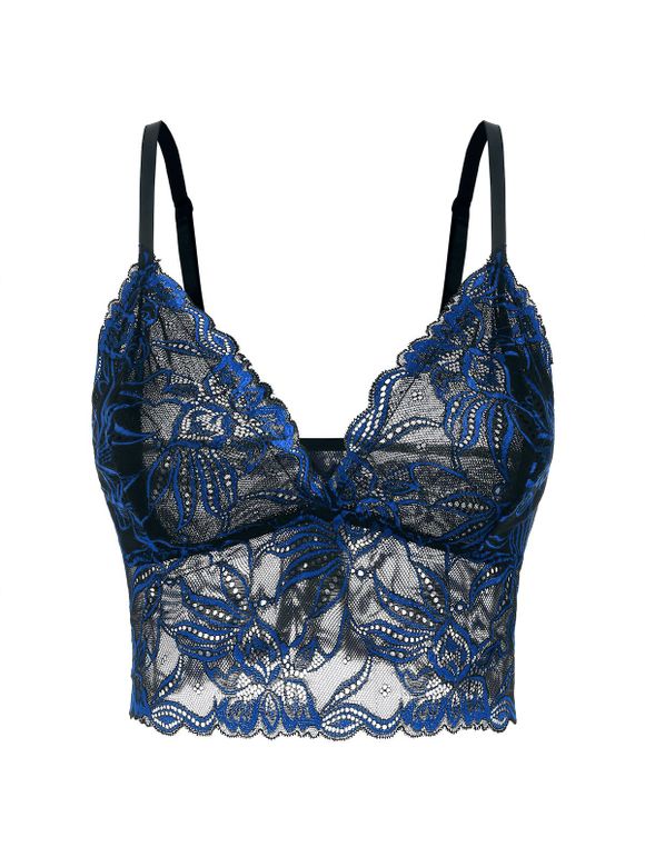 Soutien-Gorge Long en Dentelle Transparente de Grande Taille - Bleu 4XL
