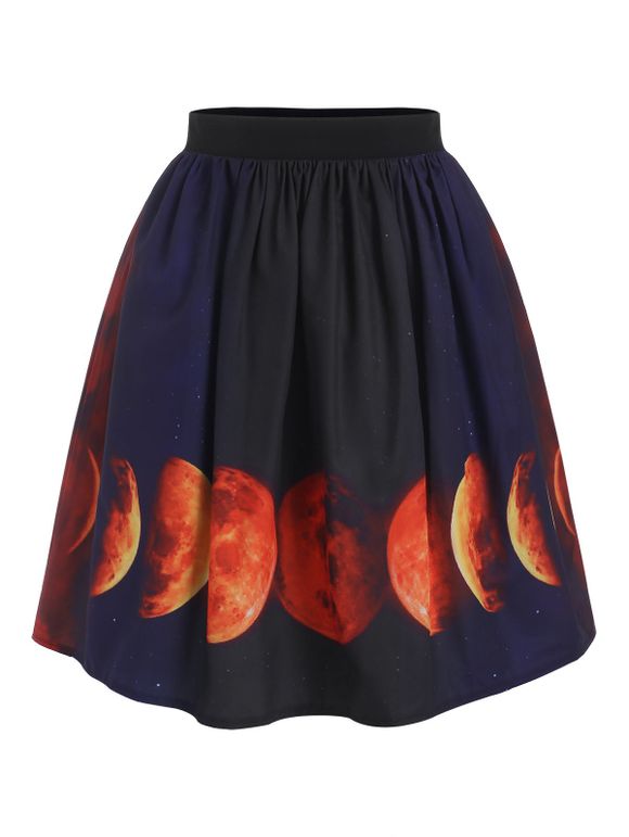 Jupe Ligne A d'Halloween à Imprimé Eclipse de Lune - Noir XL