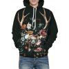 Sweat à Capuche Fleuri Animal Imprimés avec Poche en Avant à Cordon - Noir L