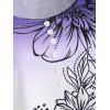 T-shirt Ombre Imprimé Floral à Manches en Dentelle Grande Taille - Pourpre L