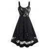 Corset Style High Low Gothic Midi Dress Flower Lace Panel Hook and Eye Cami Party Dress - WHITE S
