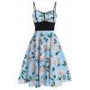Robe d'Eté Ligne A Motif de Fleur - Bleu de Ciel L