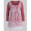T-shirt Superposé Brodé Fleur en Maille de Grande Taille - Rouge Cerise 5X