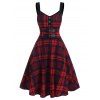 Robe à Bretelle à Carreaux Imprimée avec Bouton à Taille Empire - multicolor A 2XL
