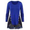 T-shirt en Dentelle Insérée en Blocs de Couleurs de Grande Taille - Bleu Myrtille 4X