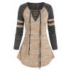 T-shirt Teinté Imprimé Manches Raglan à Lacets - café lumière L
