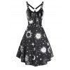 Robe Ligne A à Bretelle à Imprimé Etoile Lune et Soleil en Cuir Inséré - multicolor A M