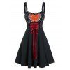 Robe Gothique à Imprimé Cœur avec Rivet à Lacets - Noir 2XL