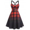 Robe Ligne A à Carreaux Croisée Au Dos de Grande Taille à Volants - Noir 5X
