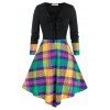 Robe Asymétrique à Carreaux de Grande Taille à Lacets - Noir 3X