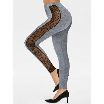 

Spider Web Lace Panel Skinny Leggings, Gray