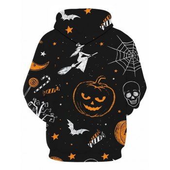 Halloween Starry Pumpkin Pattern Pouch Pocket Casual Hoodie