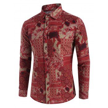 

Seamless Round Pattern Long Sleeve Button Up Shirt, Red
