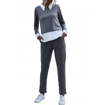 

Two Tone Pocket Long Sleeve Sweat Suit, Gray