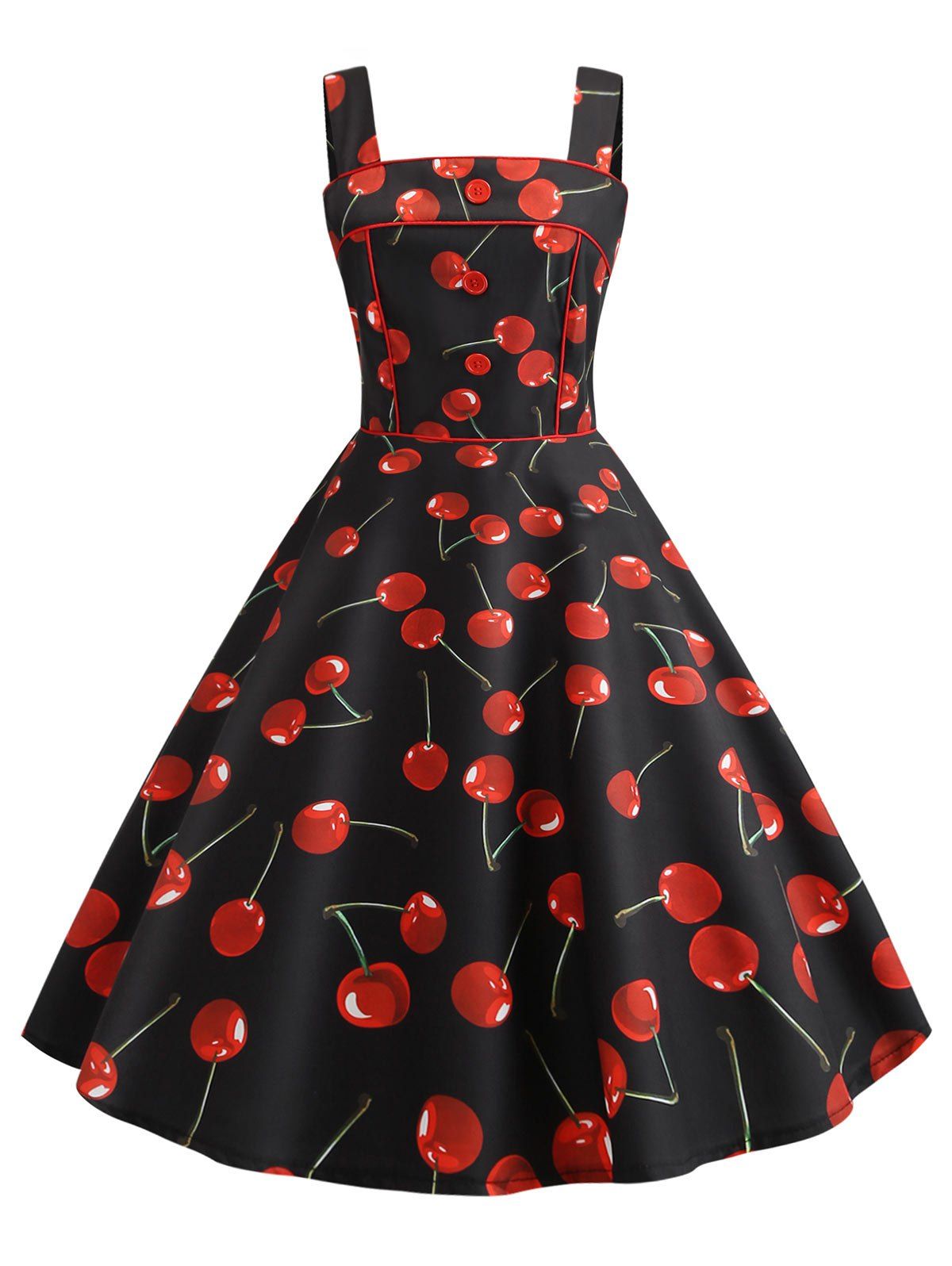 [27% OFF] 2021 Plus Size Strawberry Cherry Print Flare Dress In BLACK ...